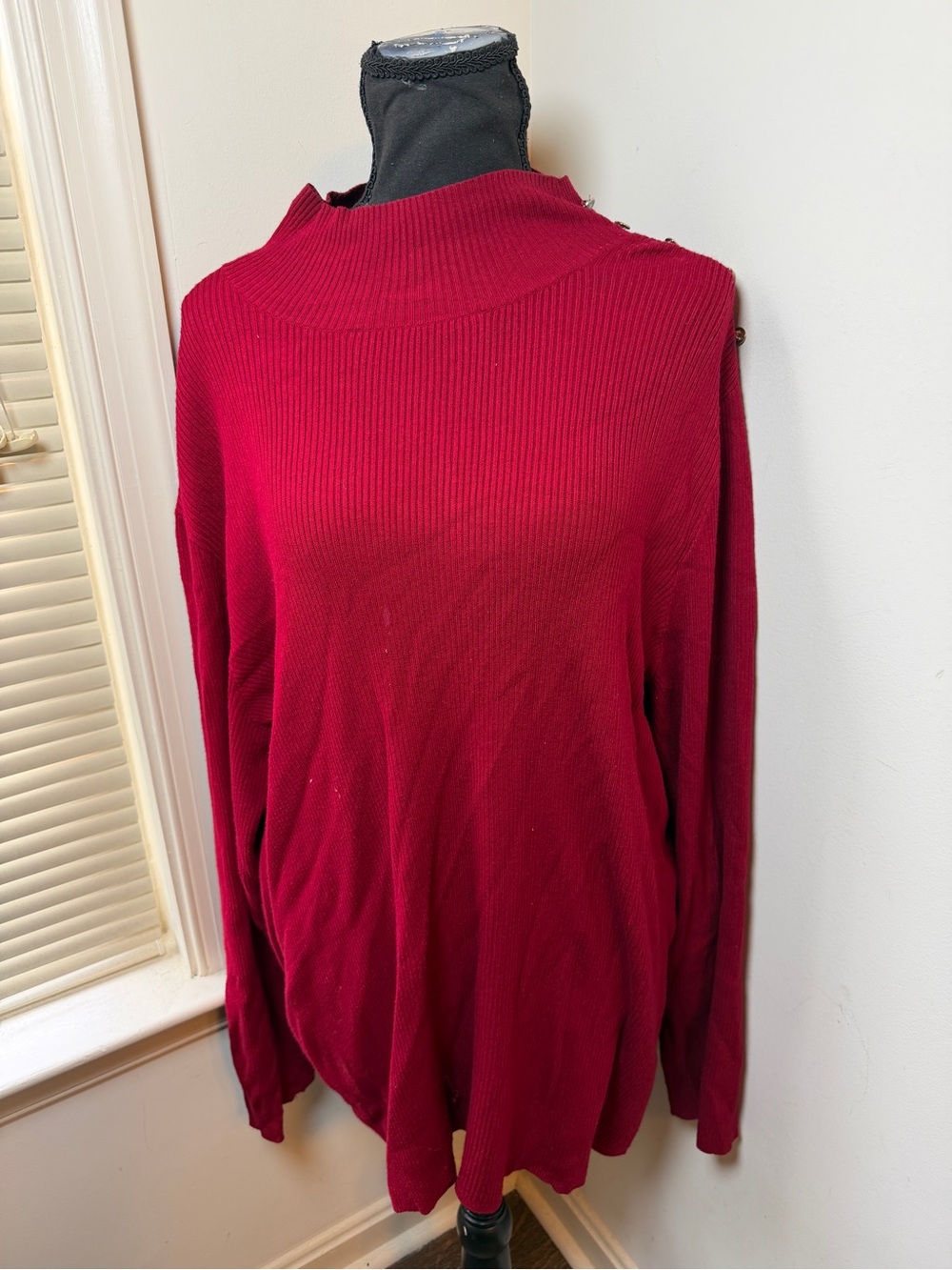 Established Burgundy Ribbed Mock Neck Sweater Women’s 3X Button Shoulder Knit